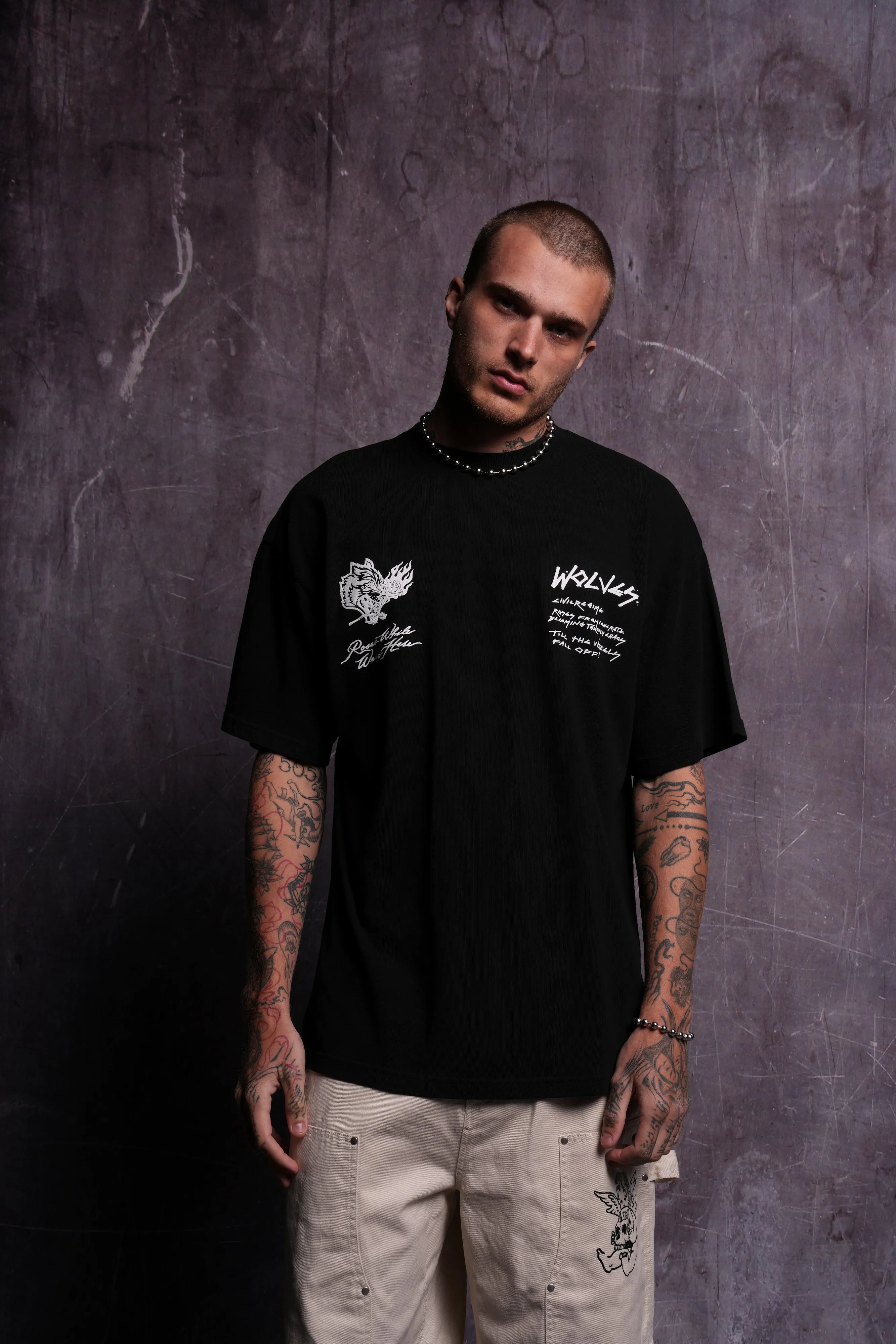 Iron Roses "Premium" Oversized Tee in Black