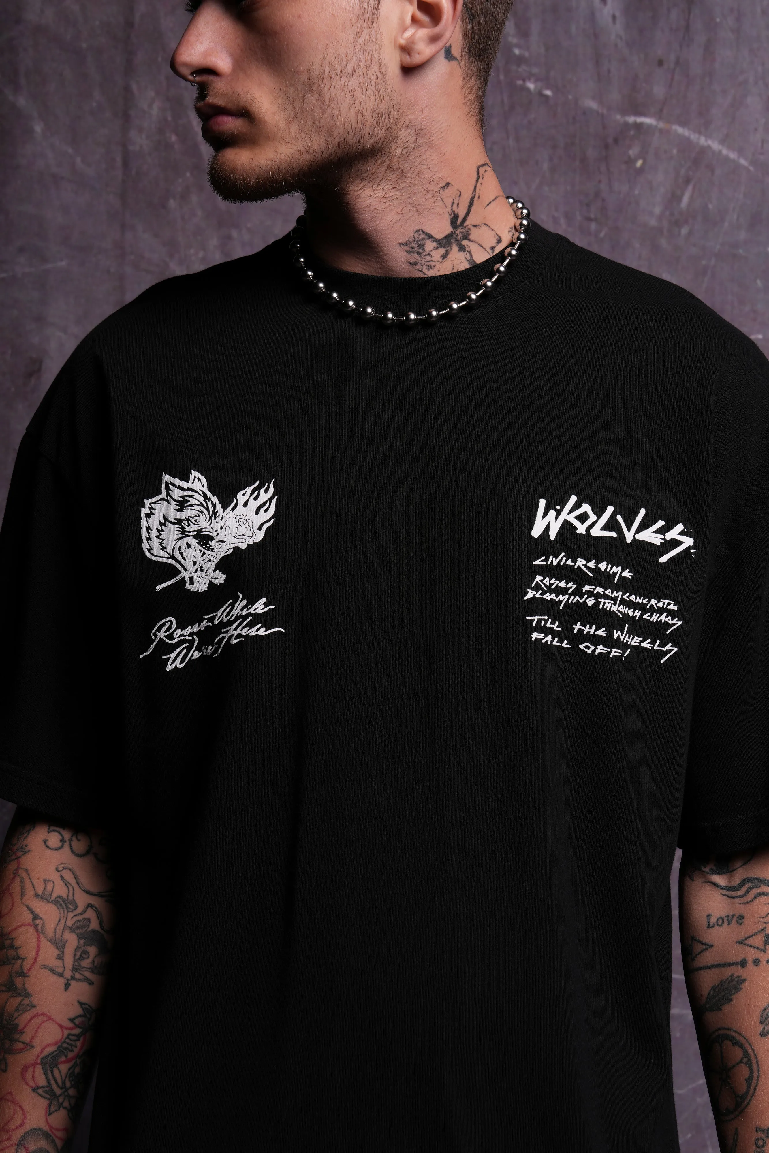 Iron Roses "Premium" Oversized Tee in Black