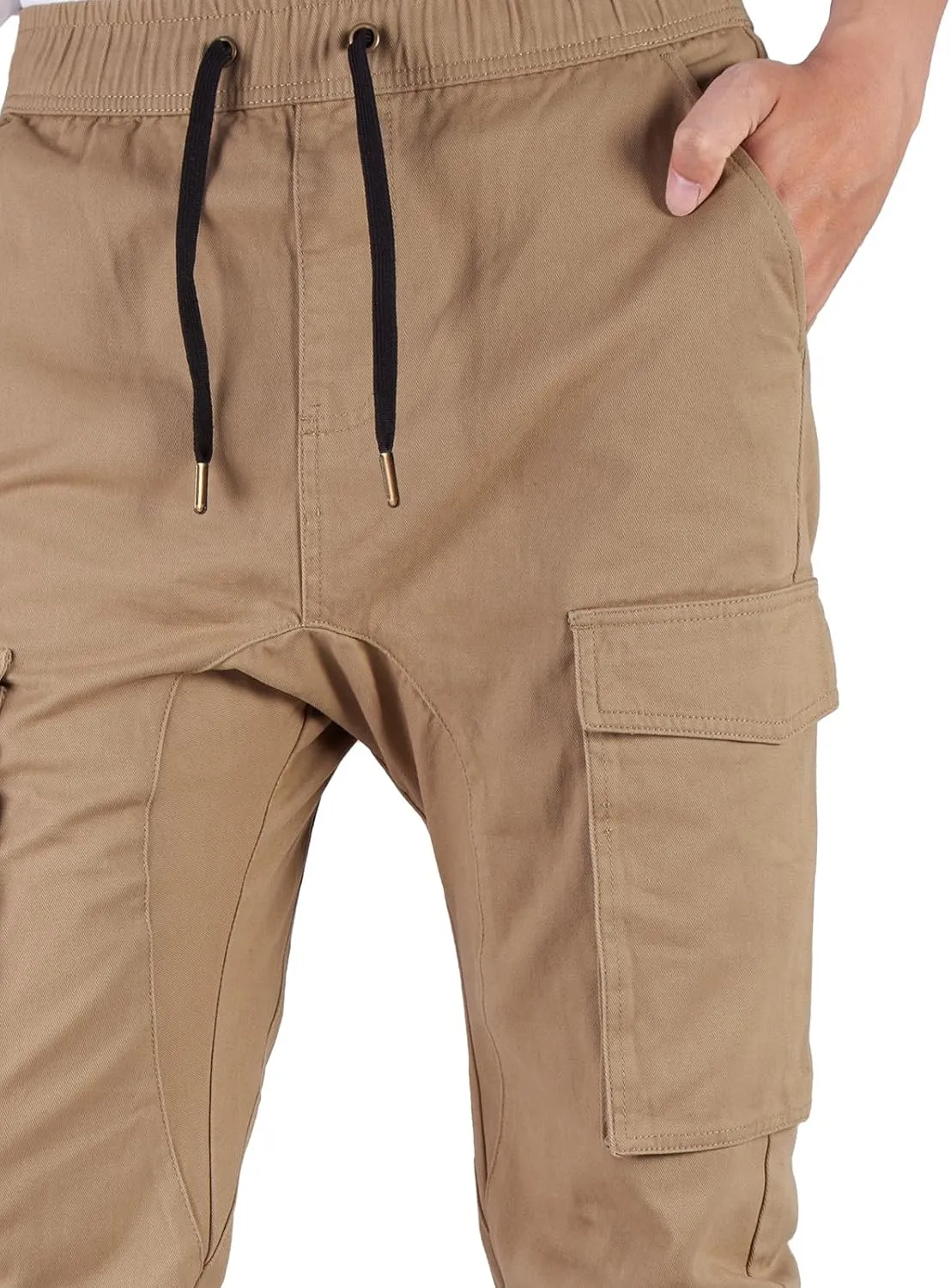 ITALYMORN Khaki Cargo Joggers for Men Elastic Ankle and Waist Casual Chino Pants with Pockets