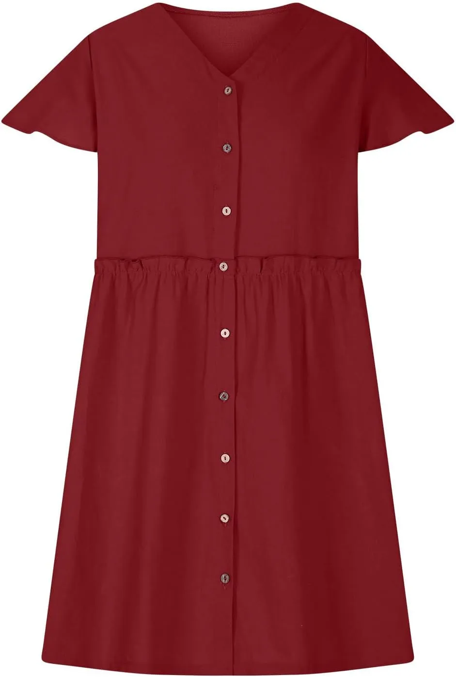 JOAU Women Button Up Shirt Dress 2025 Loose Summer V Neck Flutter Sleeve Dresses Ruffle Elastic Waist Casual Mini Tunic Dress