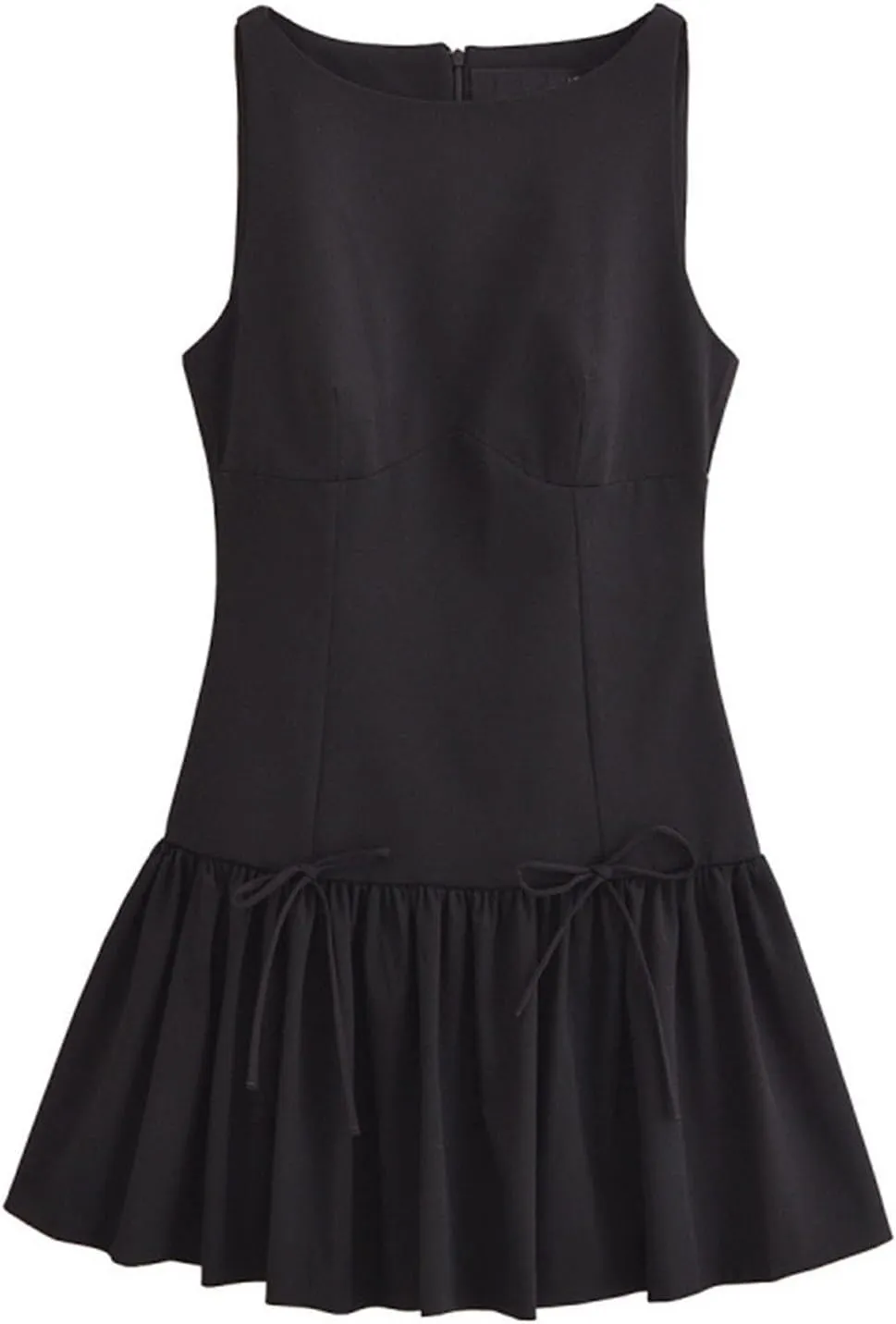 JOAU Womens Tennis Athletic Pleated Mini Dress Golf Workout Casual Crew Neck Sleeveless Bow Ruffle A-Line Short Sundress