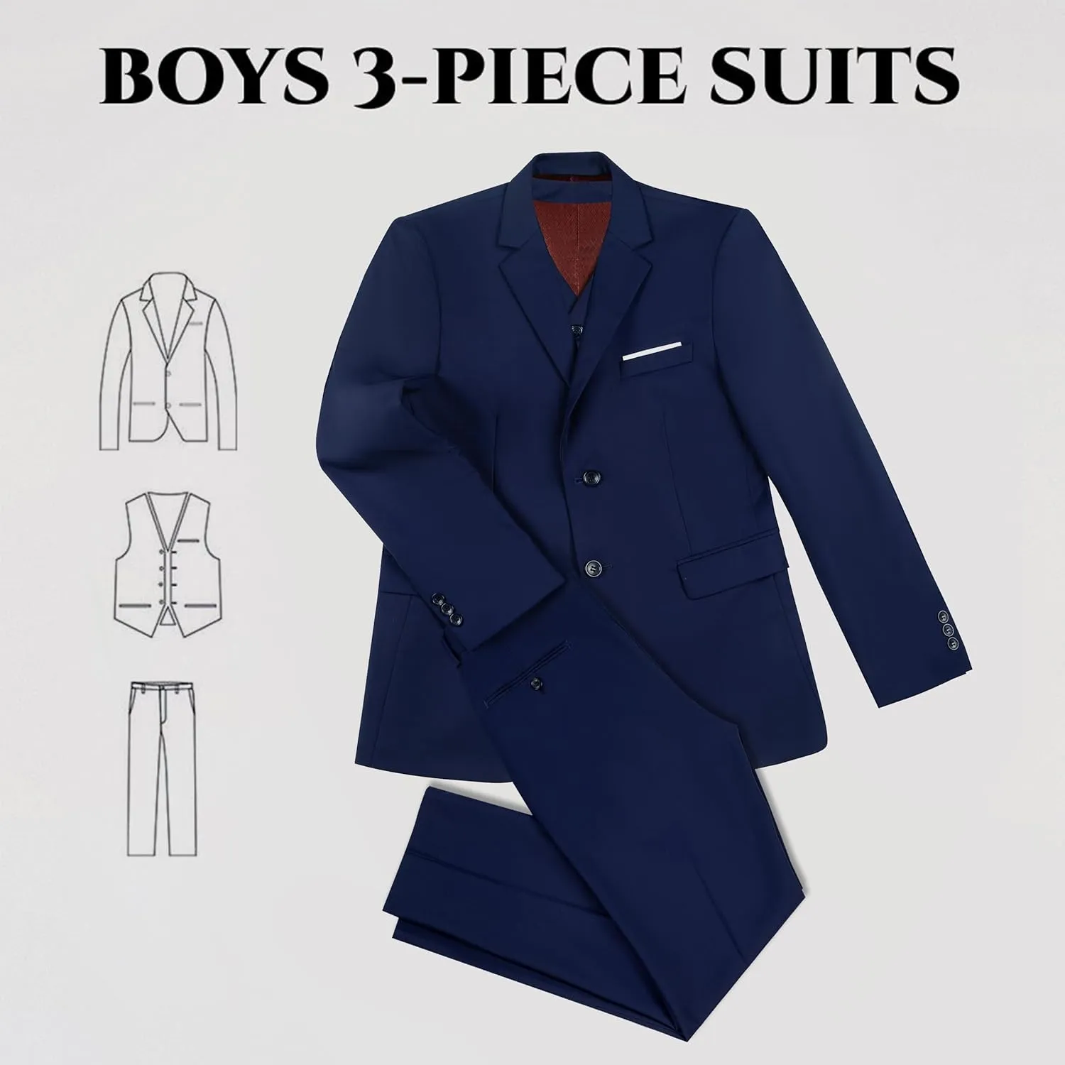 JPF Boy's Formal Suit Set Slim Fit Kids Tuxedo Suits for Wedding Teen Toddler Boy Dress Suit Outfit