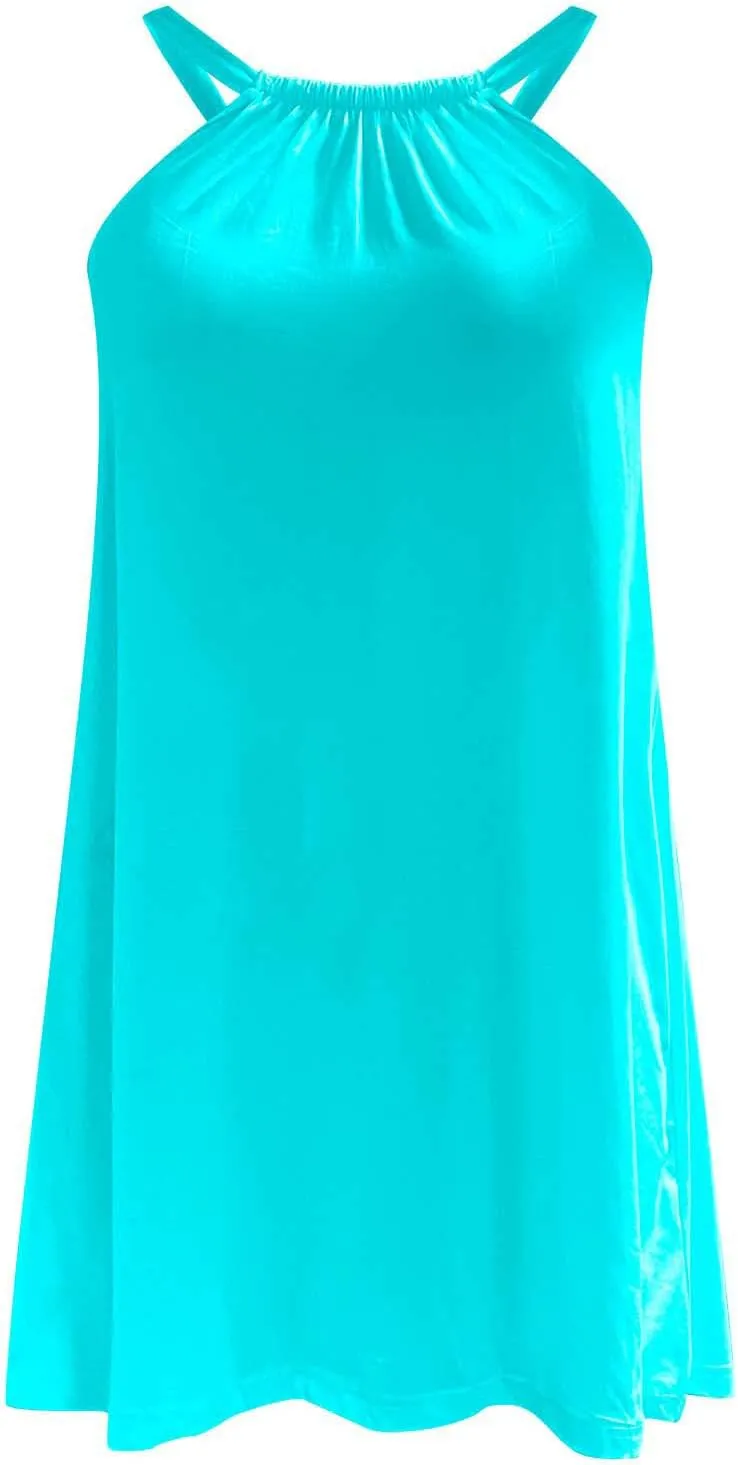 jsaierl Women Sundress Summer Sleeveless Beach Mini Dress Cute Cami Tank Dress A Line Swing Dress Casual Boho Vacation Dress