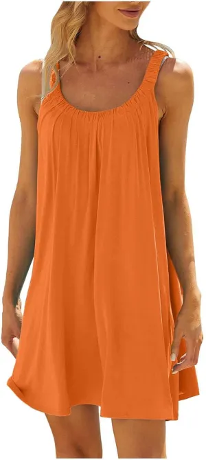 jsaierl Women Sundress Summer Sleeveless Beach Mini Dress Cute Cami Tank Dress A Line Swing Dress Casual Boho Vacation Dress