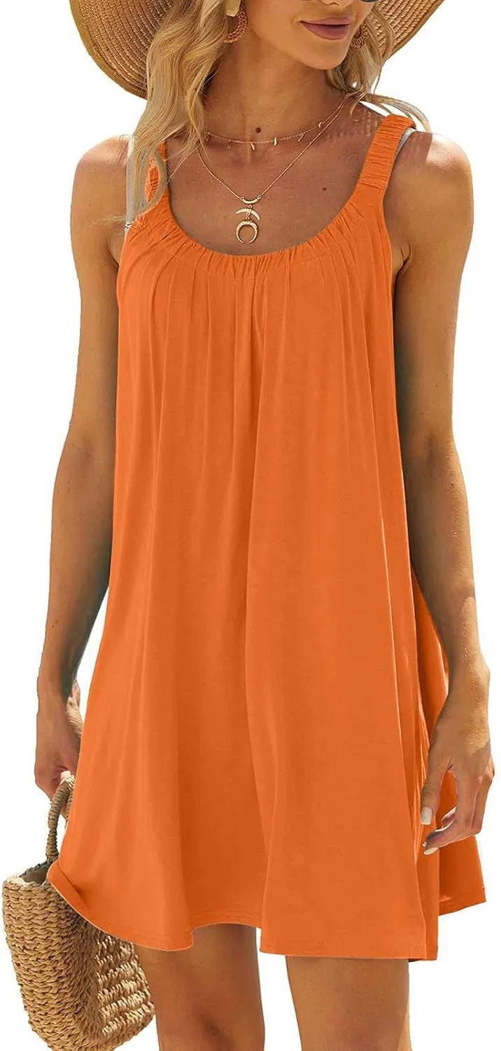 jsaierl Women Sundress Summer Sleeveless Beach Mini Dress Cute Cami Tank Dress A Line Swing Dress Casual Boho Vacation Dress