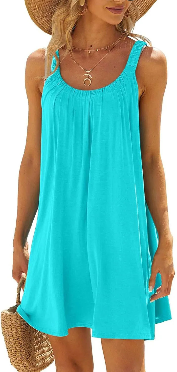 jsaierl Women Sundress Summer Sleeveless Beach Mini Dress Cute Cami Tank Dress A Line Swing Dress Casual Boho Vacation Dress