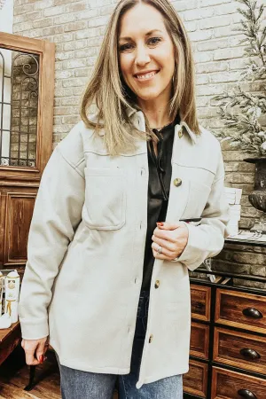 Light Gray Shirt Jacket with Knit Aztec
