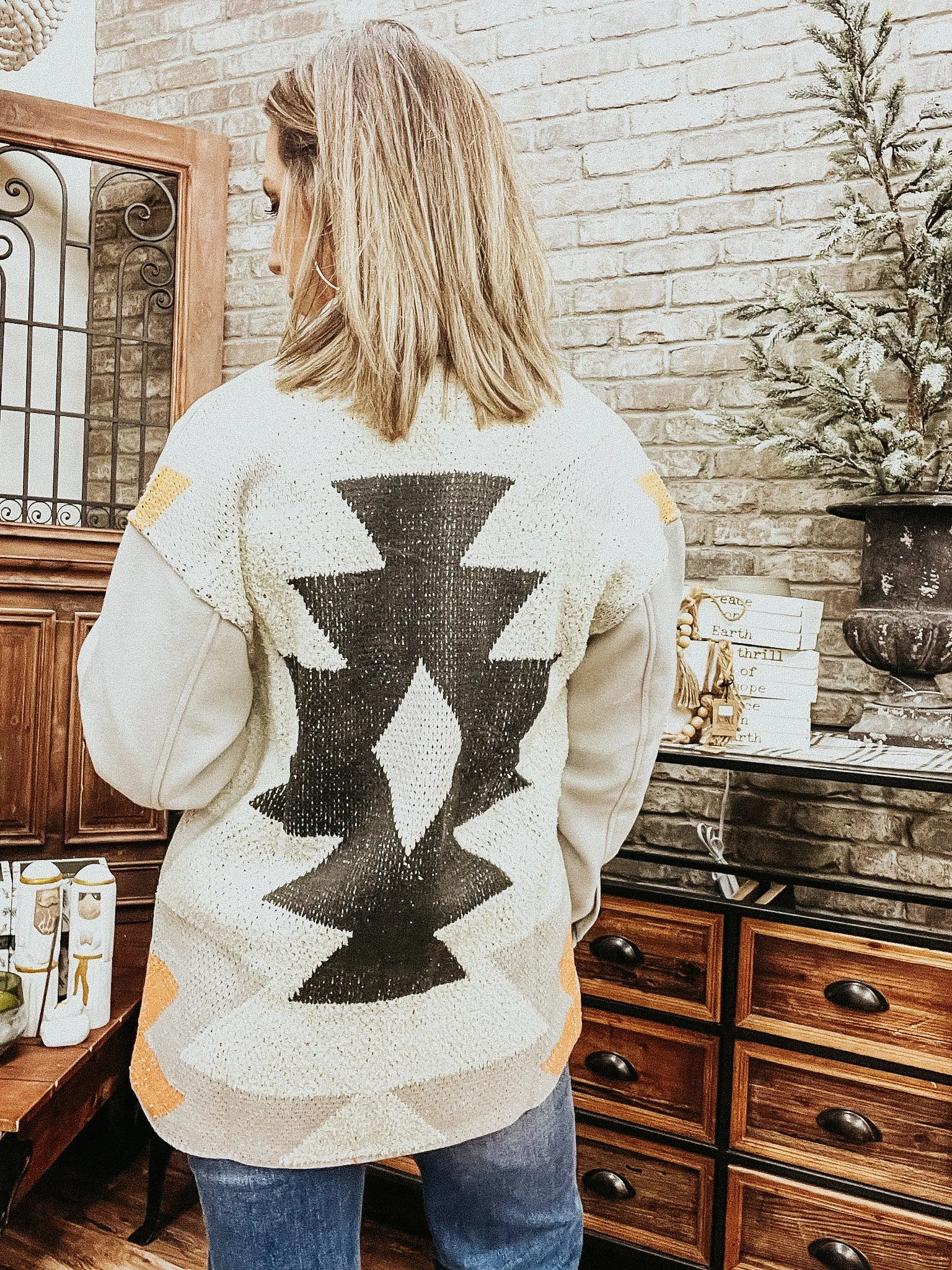 Light Gray Shirt Jacket with Knit Aztec