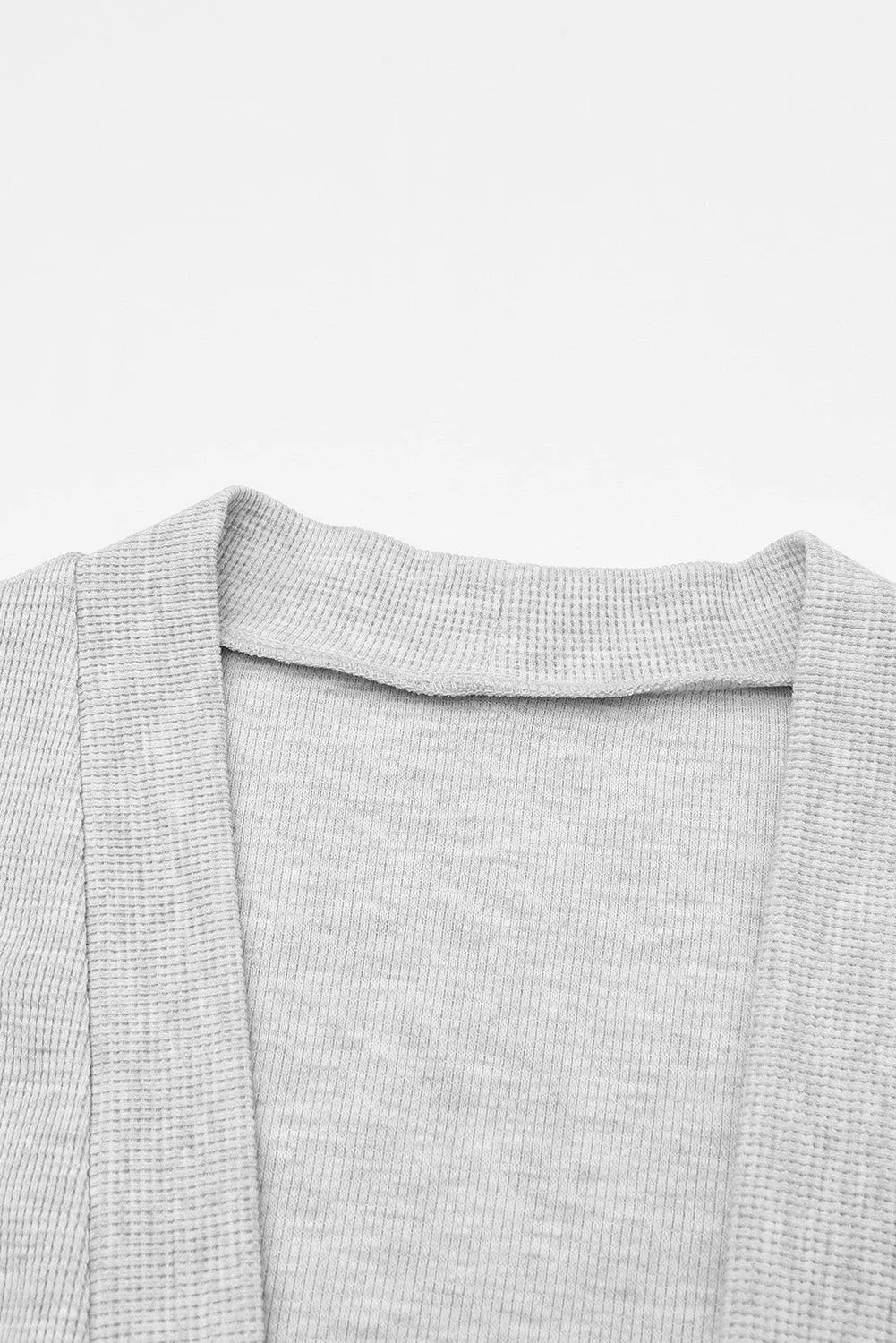 Light Gray Thermal Waffle Knit Pocketed Cardigan