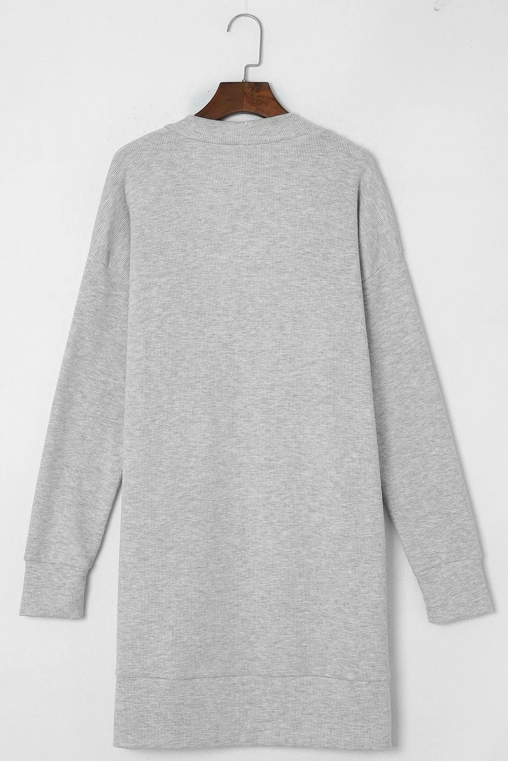 Light Gray Thermal Waffle Knit Pocketed Cardigan