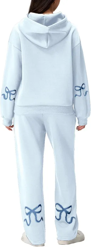 lisenraIn Women 2 Piece Tracksuit Outfits Sets Bow Print Hoodie and Sweatpants Set Casual Matching Sweat Set Loungewear