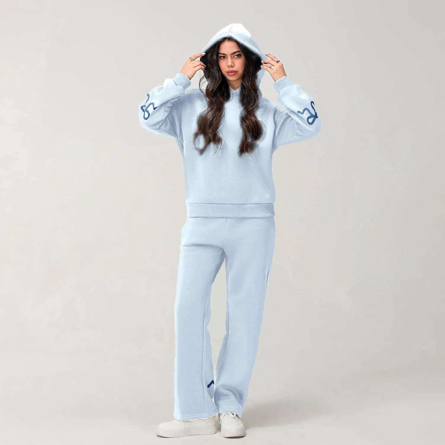 lisenraIn Women 2 Piece Tracksuit Outfits Sets Bow Print Hoodie and Sweatpants Set Casual Matching Sweat Set Loungewear