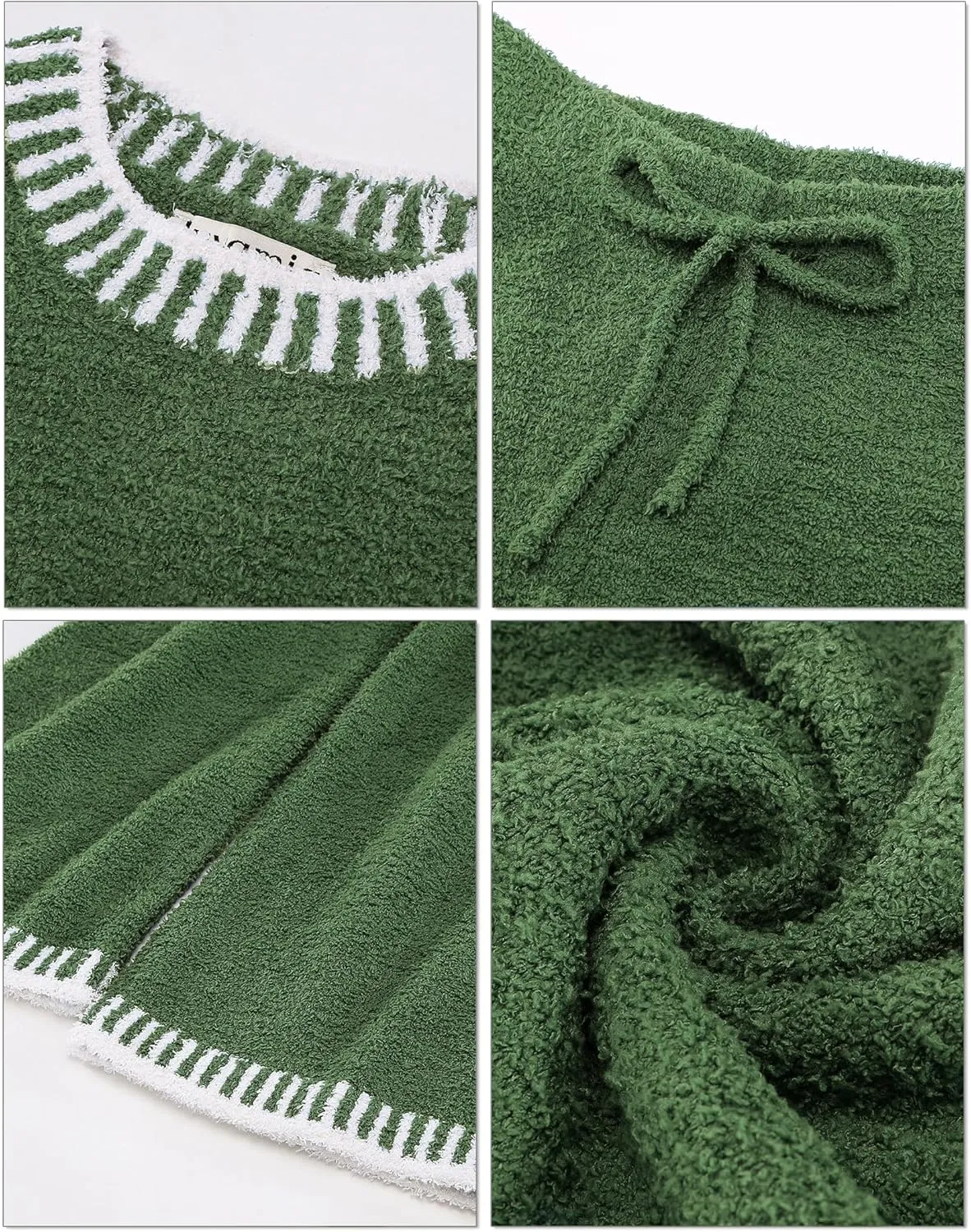 luvamia Two Piece Lounge Sets for Women Fuzzy Long Sleeve Knitted Sweater Contrast Trim Casual Warm Pajama Matching Set