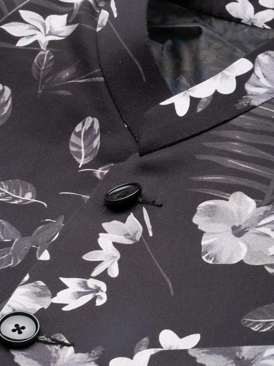 Men Black Floral Printed Bandhgala Slim Fit Blazer
