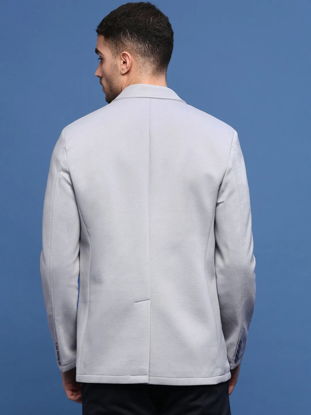 Men Grey Single Breasted Slim Fit Blazer