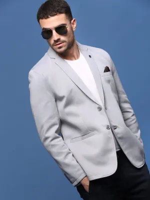 Men Grey Single Breasted Slim Fit Blazer