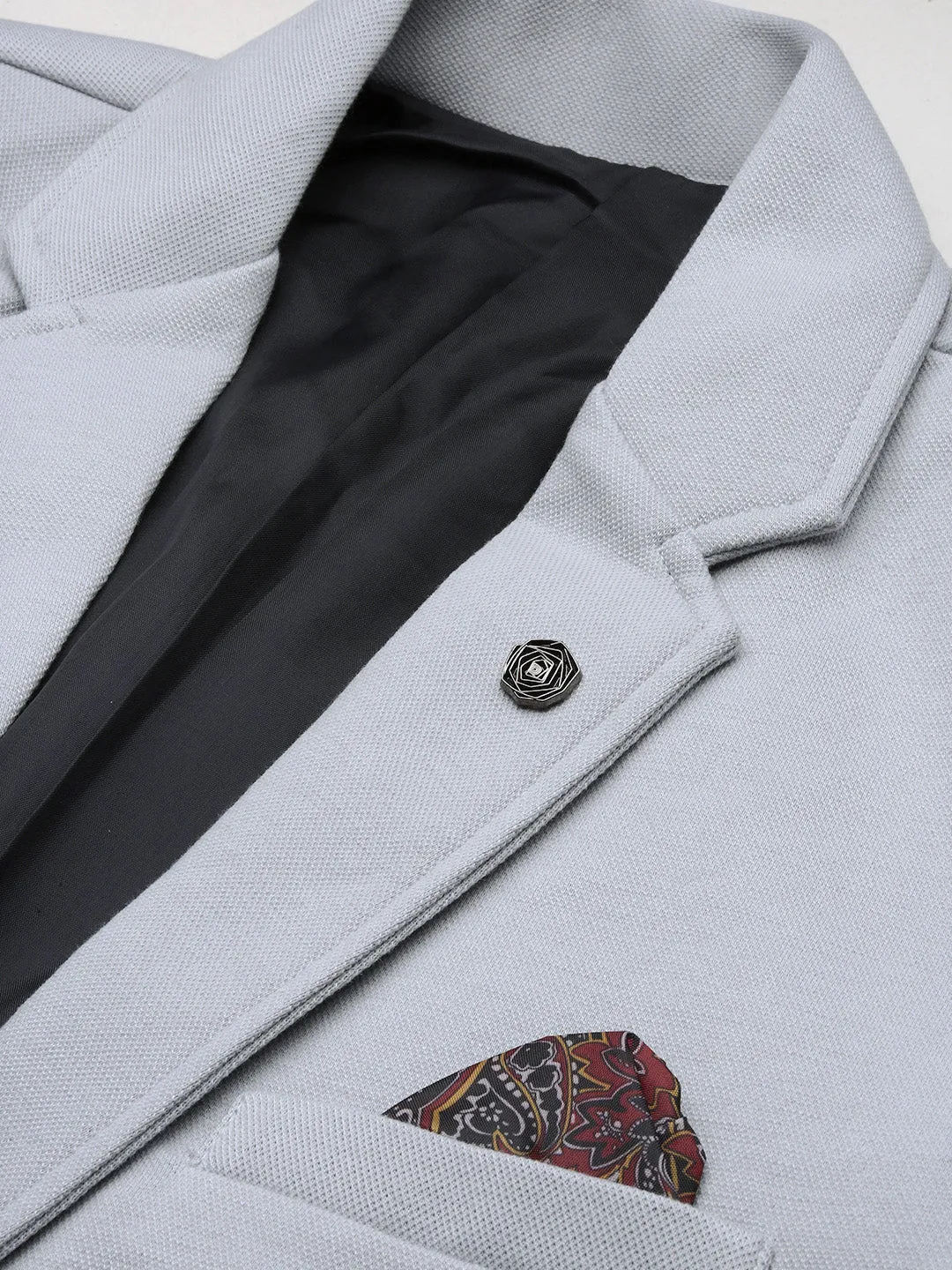 Men Grey Single Breasted Slim Fit Blazer
