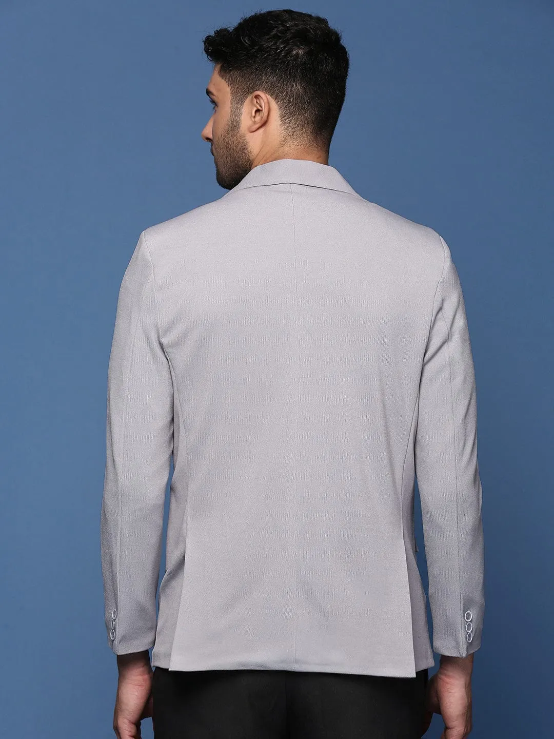 Men Grey Single Breasted Slim Fit Casual Blazer