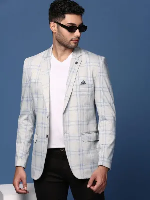 Men Grey Slim Fit Self Designed Single Breasted Blazer