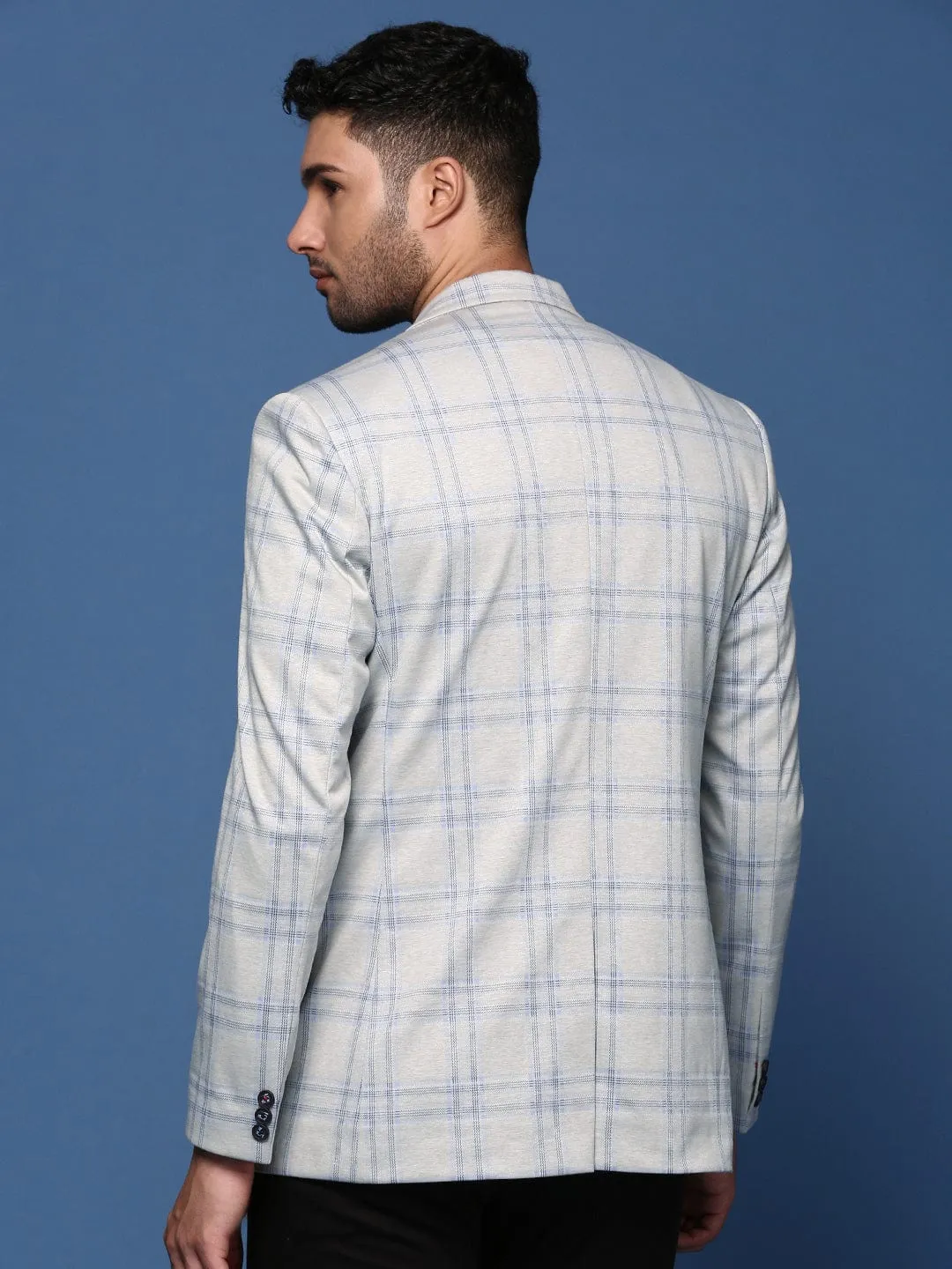 Men Grey Slim Fit Self Designed Single Breasted Blazer