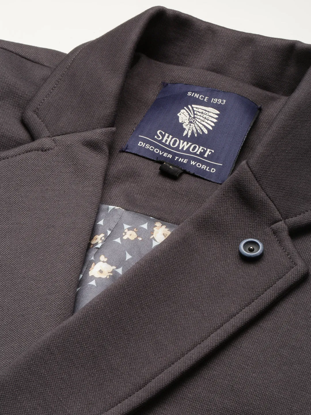 Men Grey Slim-Fit Single Breasted Blazer
