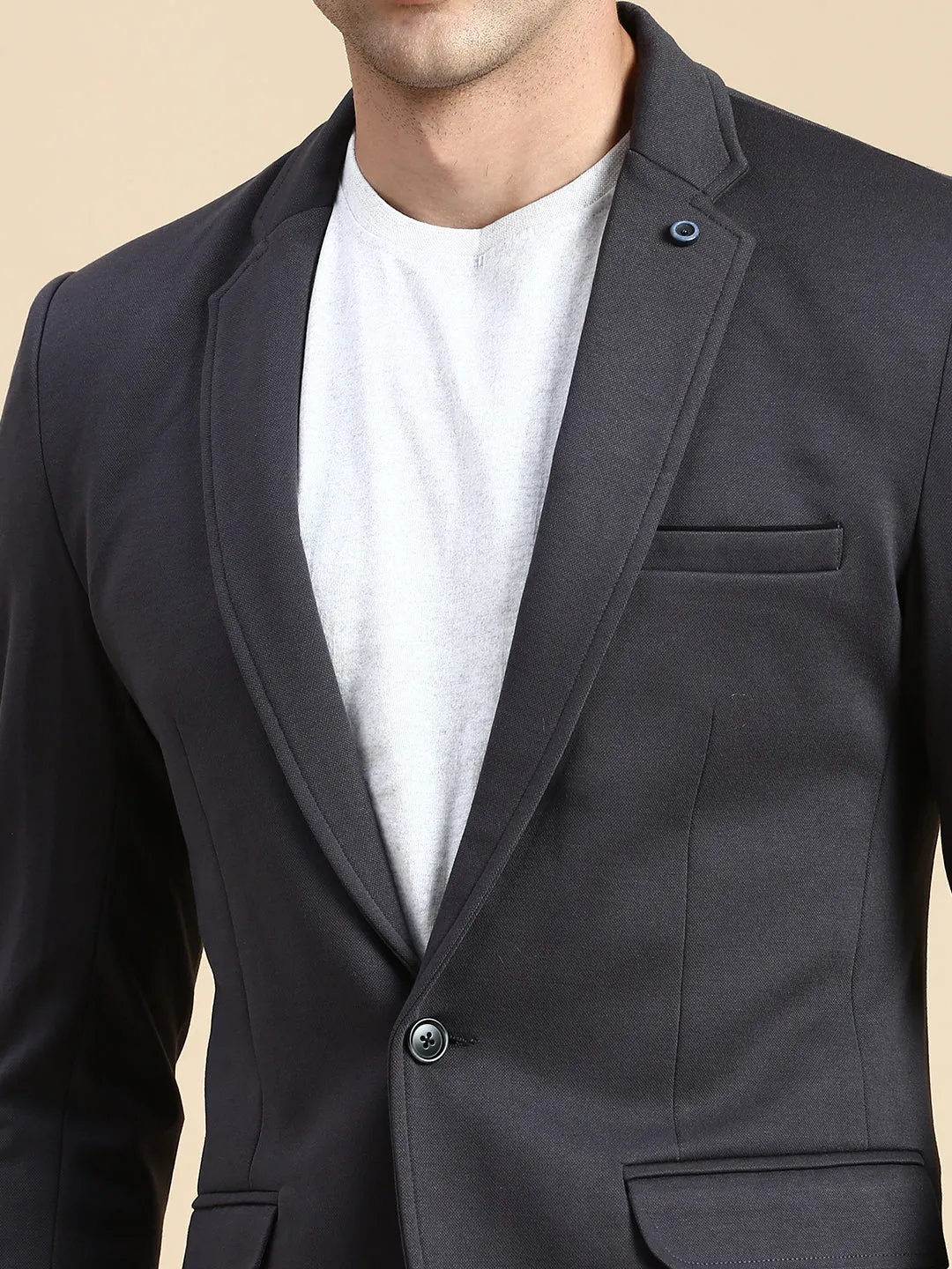 Men Grey Slim-Fit Single Breasted Blazer