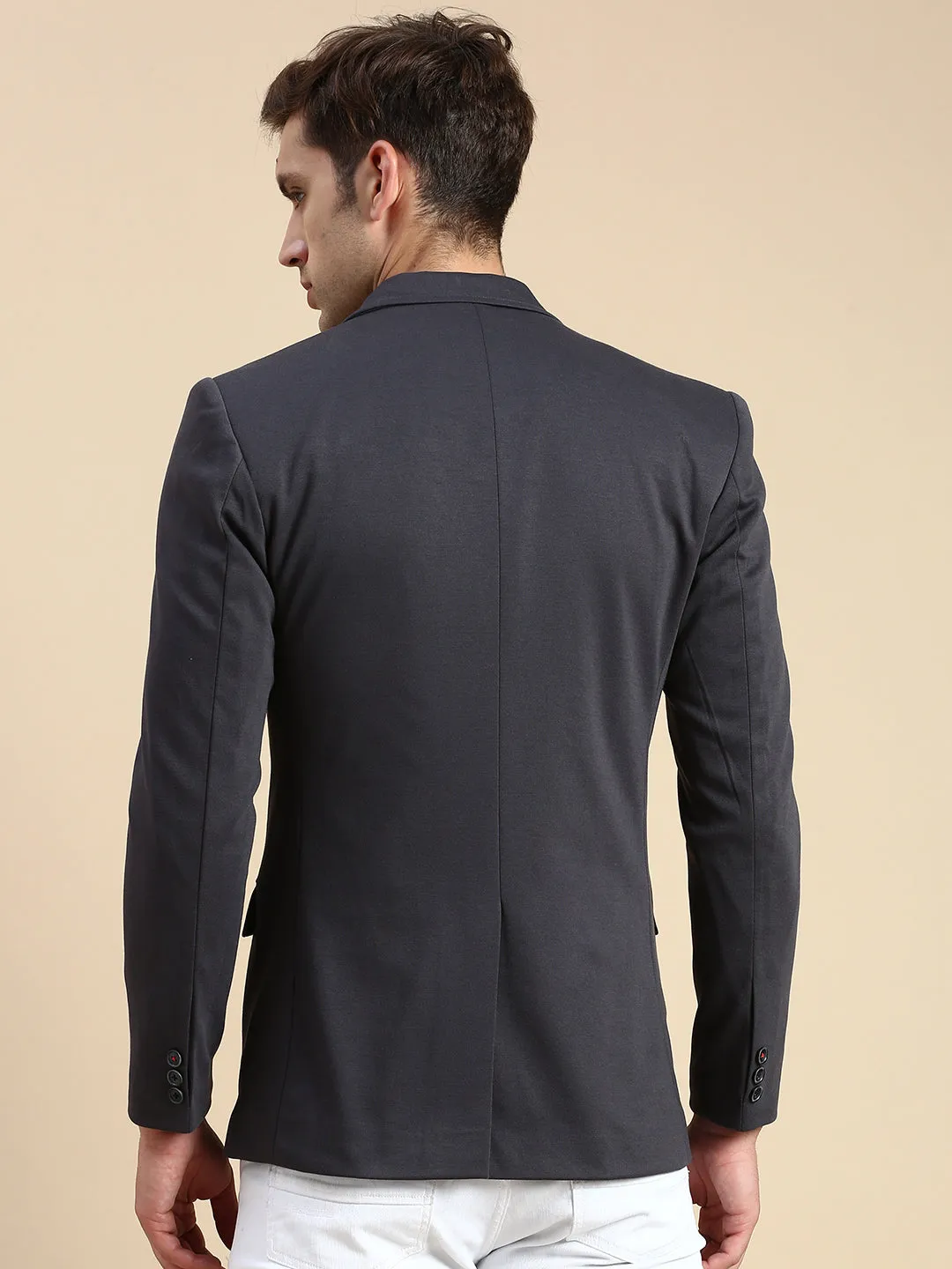 Men Grey Slim-Fit Single Breasted Blazer