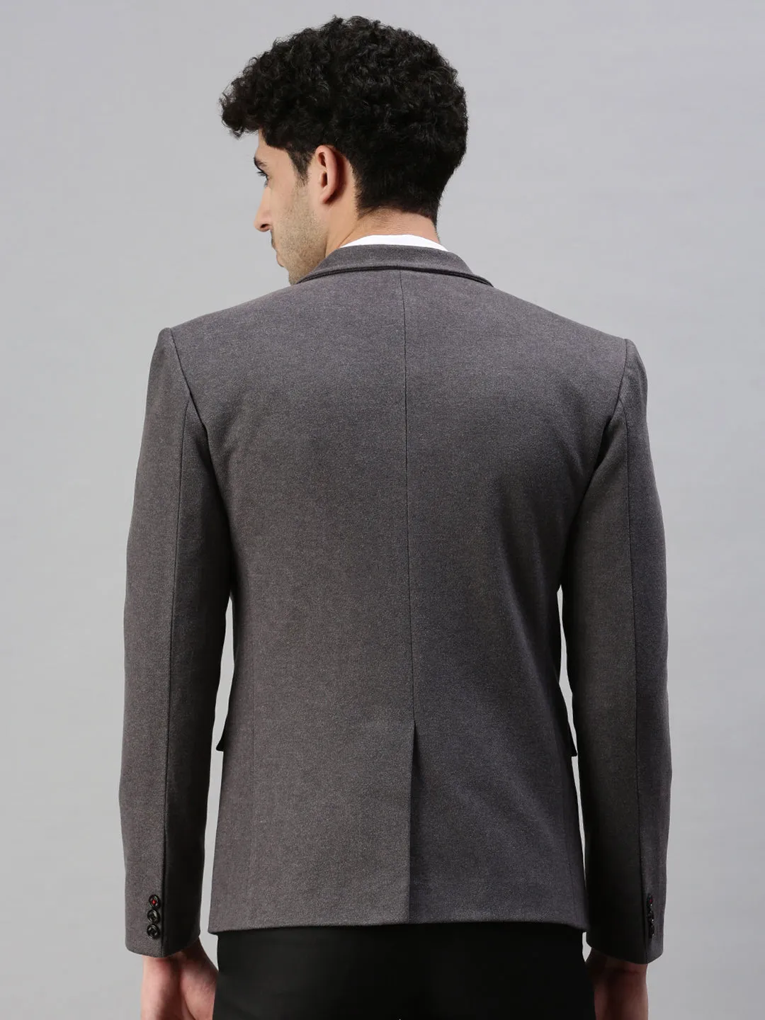 Men Grey Solid Slim-Fit Single-Breasted Blazer