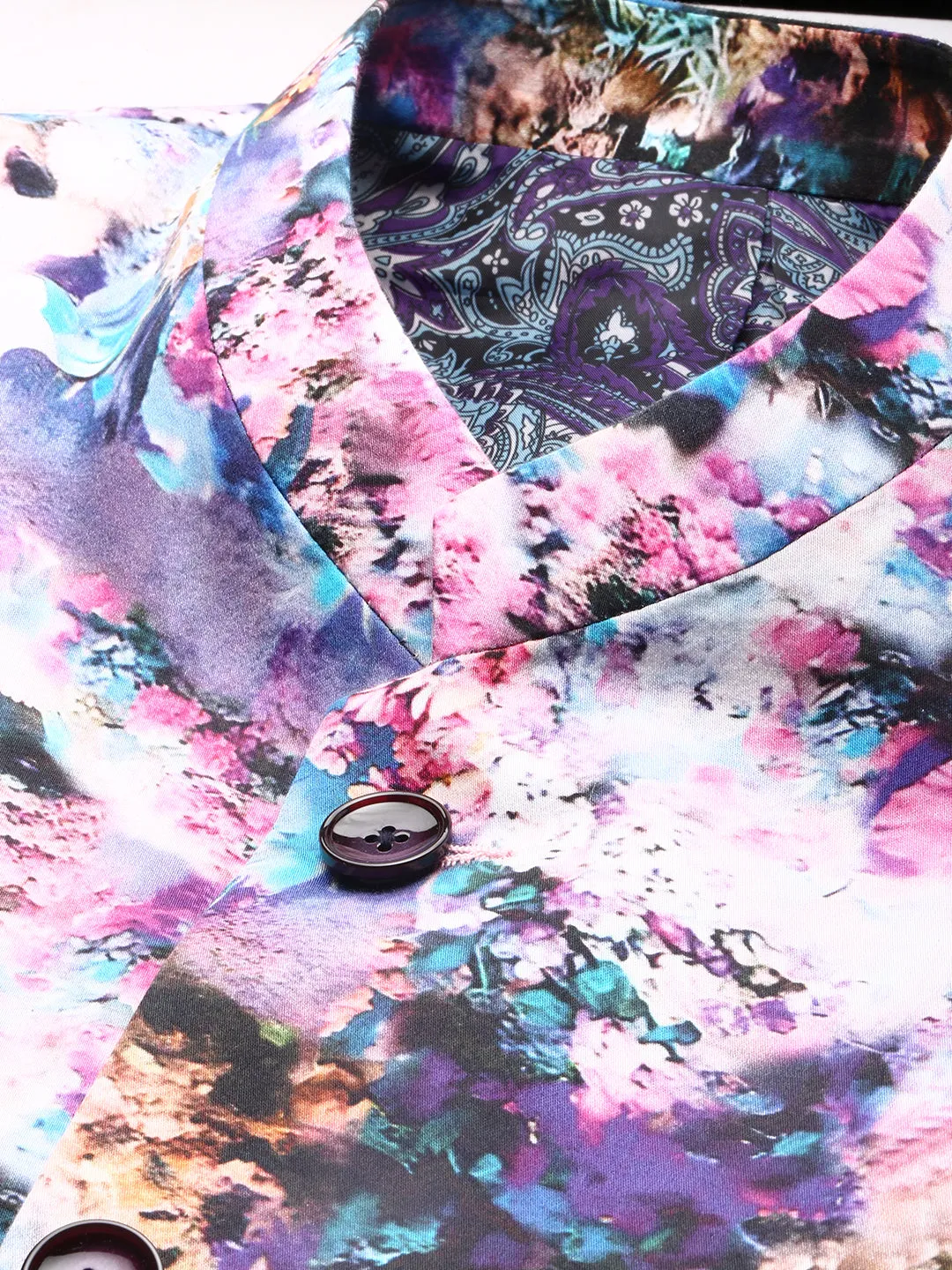 Men Multi Floral Printed Bandhgala Slim Fit Blazer