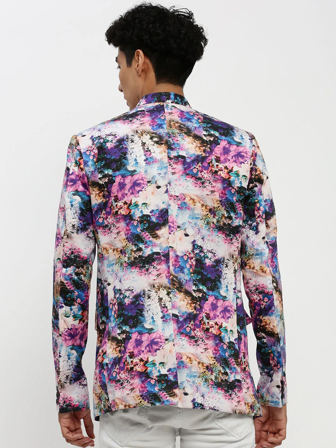 Men Multi Floral Printed Bandhgala Slim Fit Blazer