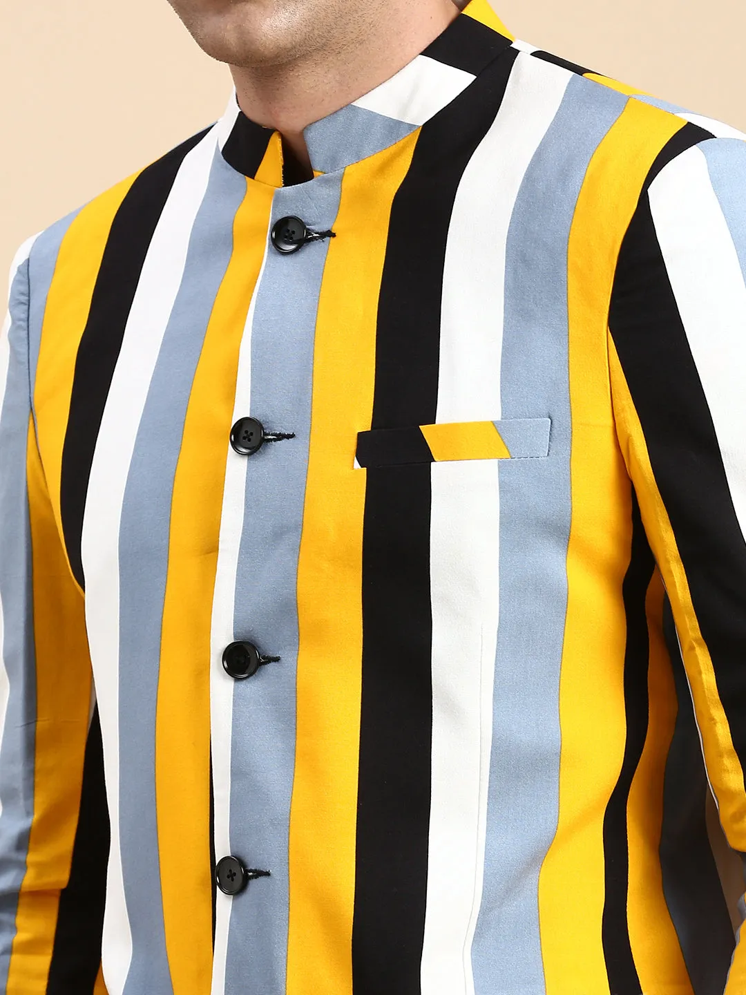 Men Multi Striped Slim-Fit Bandhgala Blazer