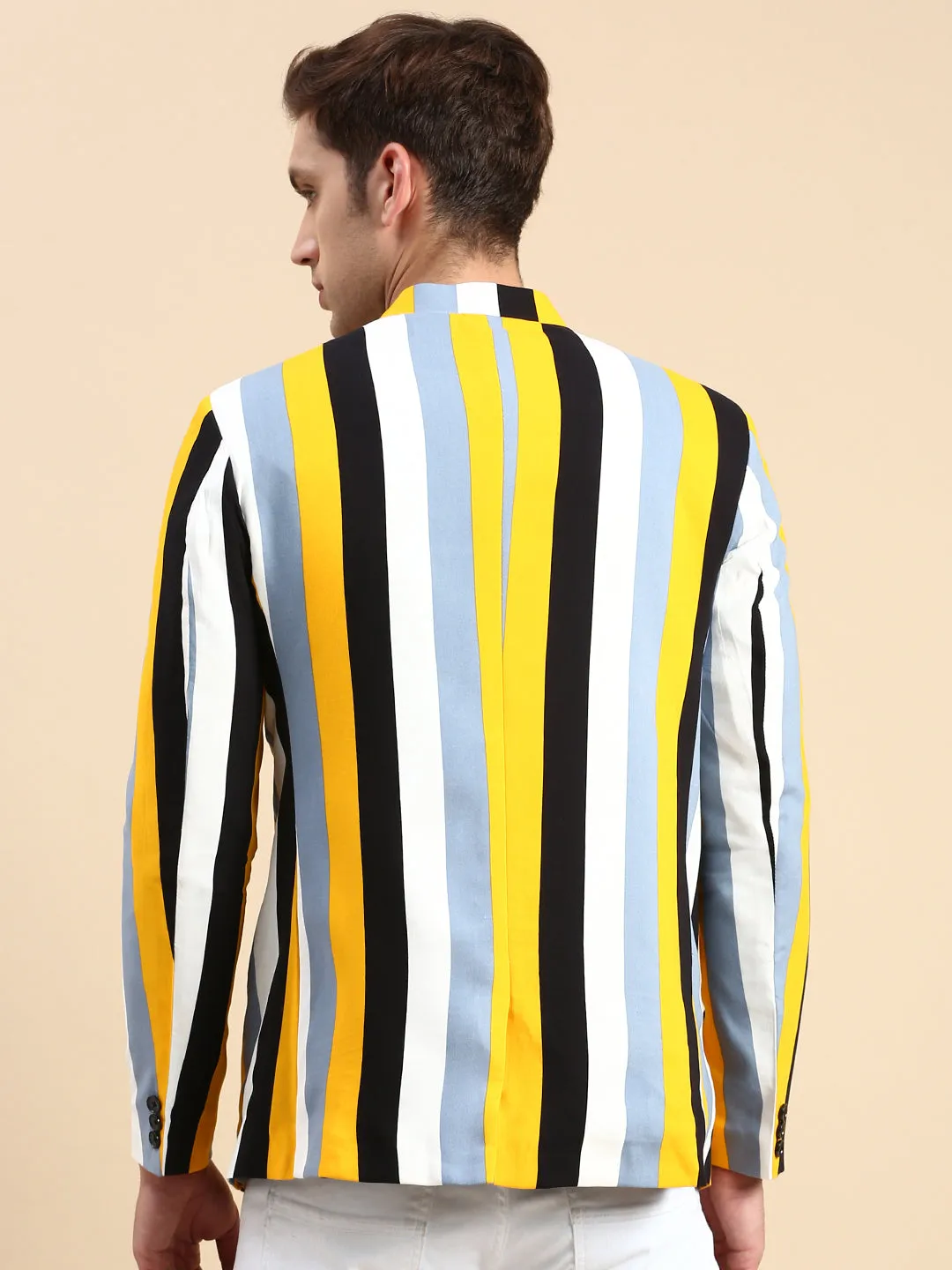 Men Multi Striped Slim-Fit Bandhgala Blazer