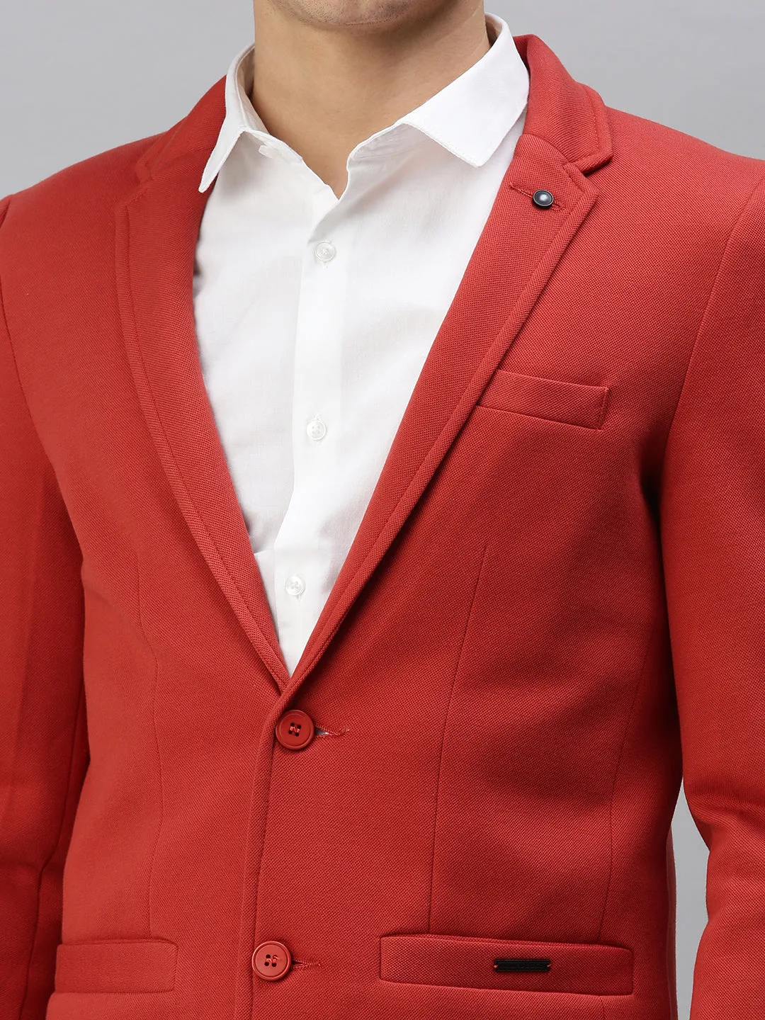 Men Rust Solid Single-Breasted Slim-Fit Blazer