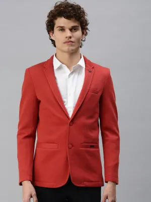 Men Rust Solid Single-Breasted Slim-Fit Blazer