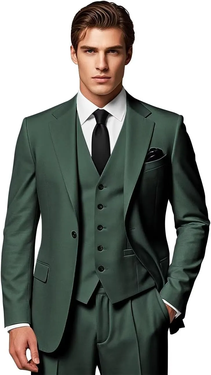 Men's 3 Piece Suits Slim Fit Wedding Prom Party Business Suit One Button Blazer Vest and Pants Tuxedo Set