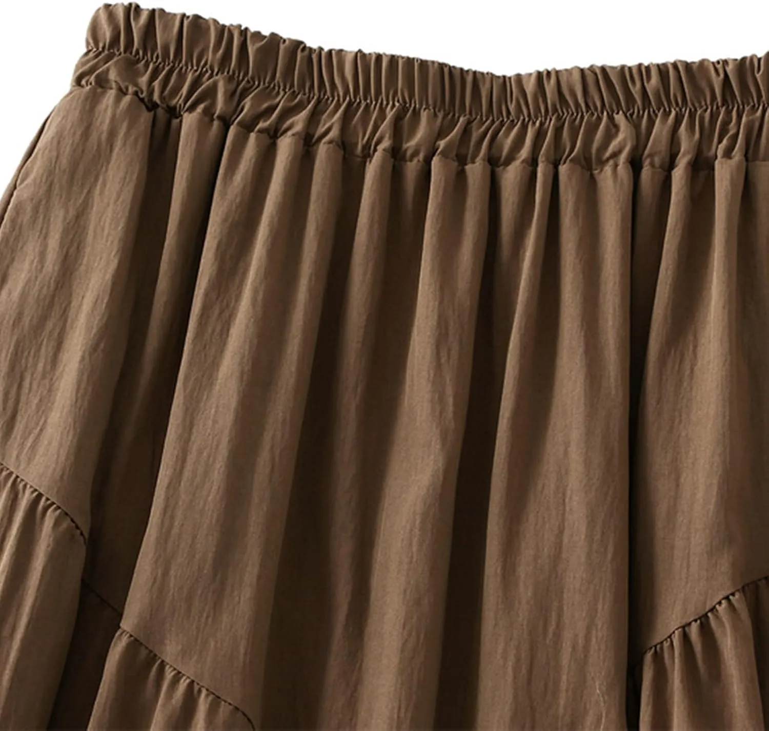 Midi Skirts for Women High Waist Elastic Pleated Casual Long Skirt 2024 Summer Solid Color Loose Flowy A-line Skirts