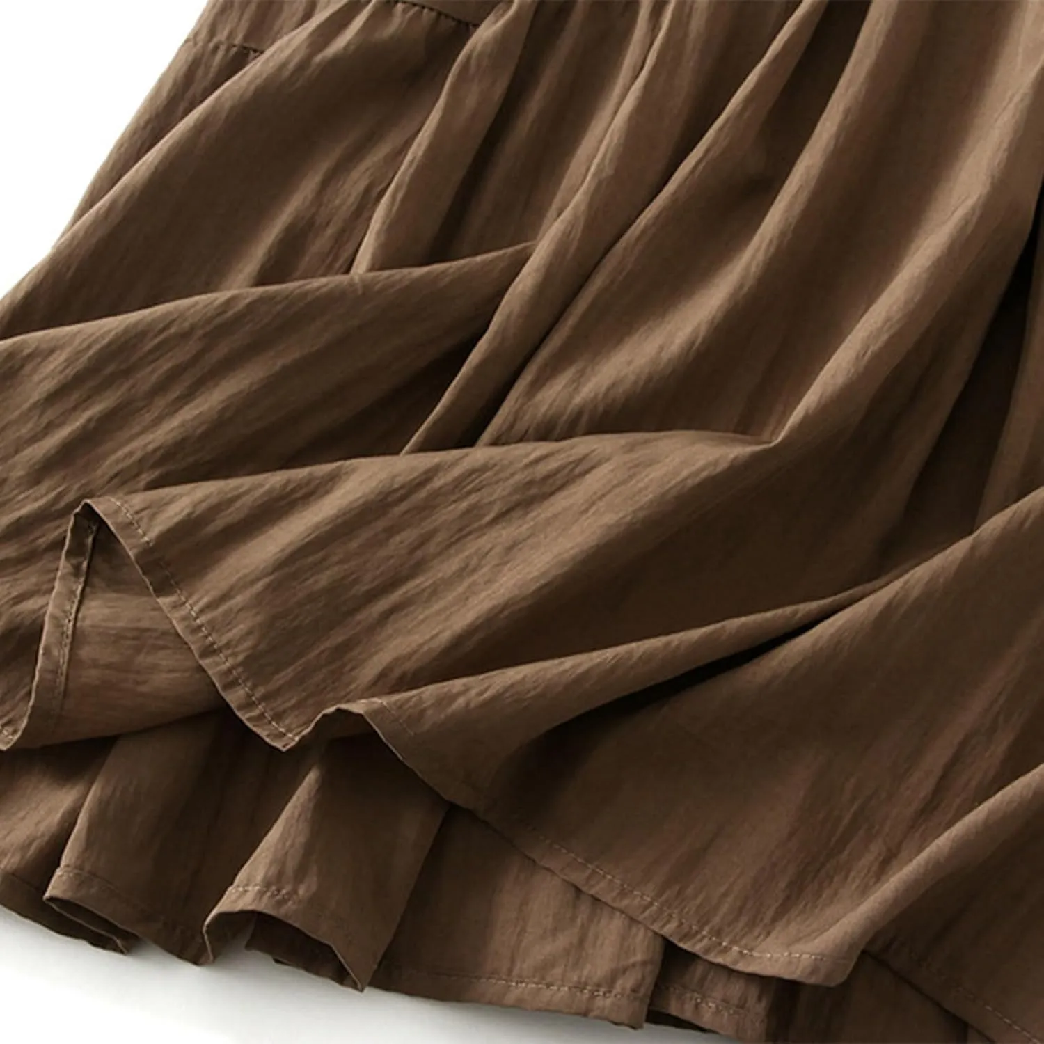 Midi Skirts for Women High Waist Elastic Pleated Casual Long Skirt 2024 Summer Solid Color Loose Flowy A-line Skirts