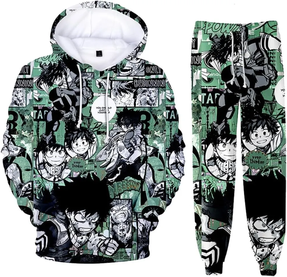 Midoriya Izuku Sweatshirt Pants Set 3D Graffiti Print Todoroki Shouto Anime Pullover Adult Casual Sportswear Set