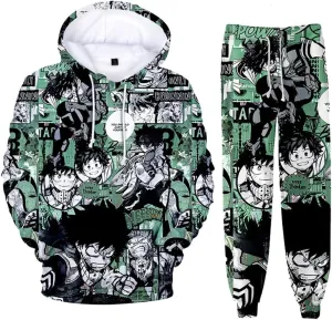 Midoriya Izuku Sweatshirt Pants Set 3D Graffiti Print Todoroki Shouto Anime Pullover Adult Casual Sportswear Set