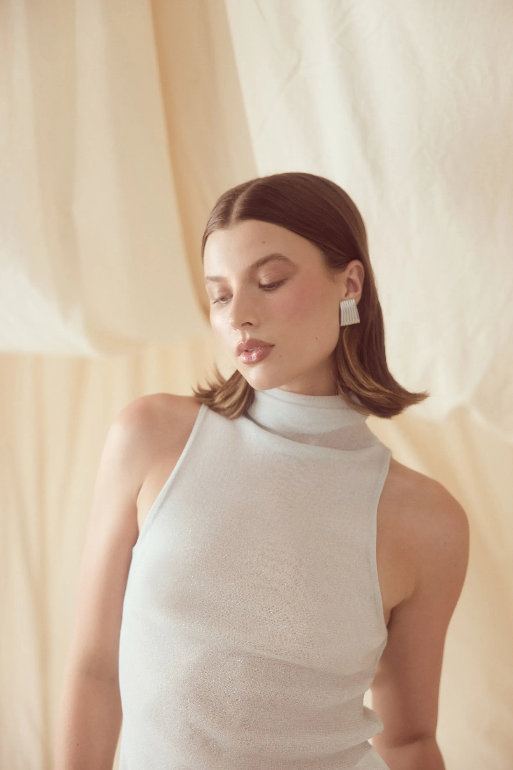 Millie Sheer Metallic Top - Pearl Grey