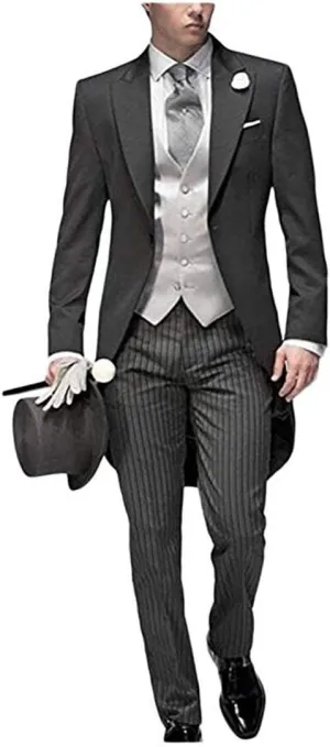 Morning Suits Class Striped Pants for Tailcoat Groom Tuxedos 3 Pieces Wedding Suit for Men Dinner Suit