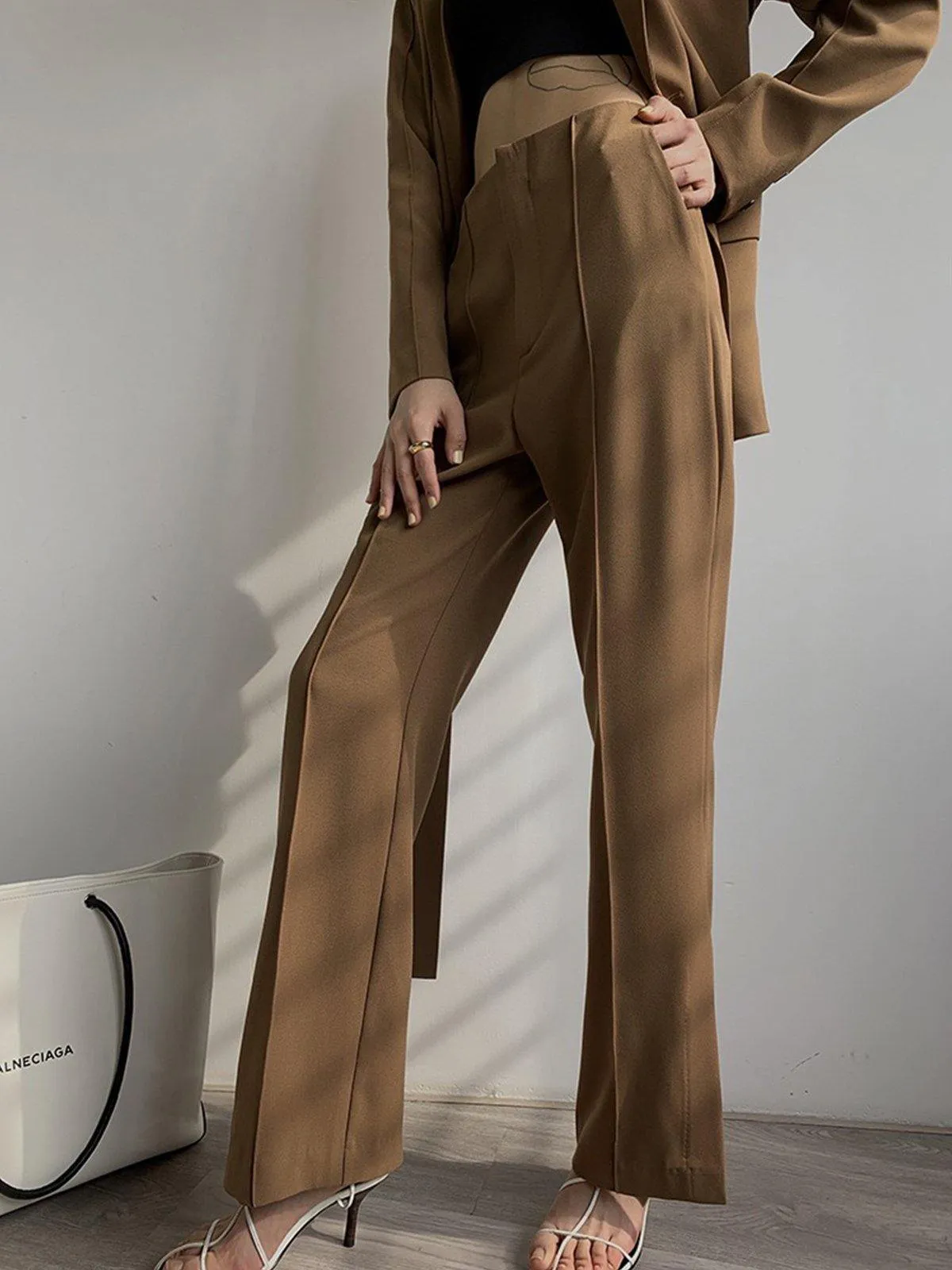 Notch Lapel Wrap Blazer One Size - Brown