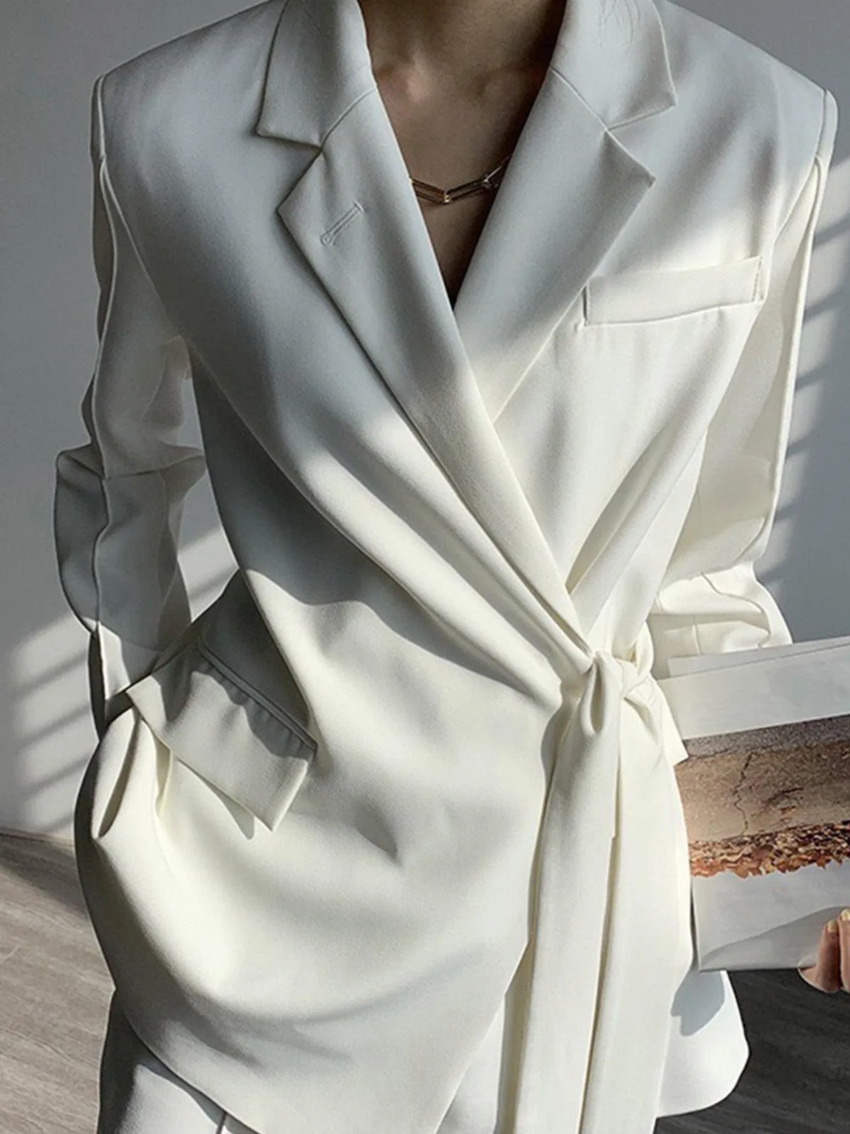 Notch Lapel Wrap Blazer - White