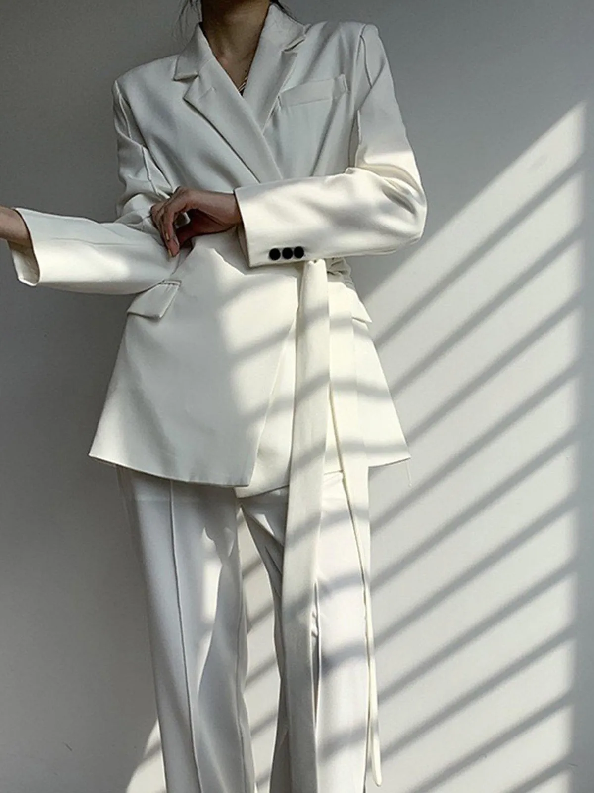 Notch Lapel Wrap Blazer - White