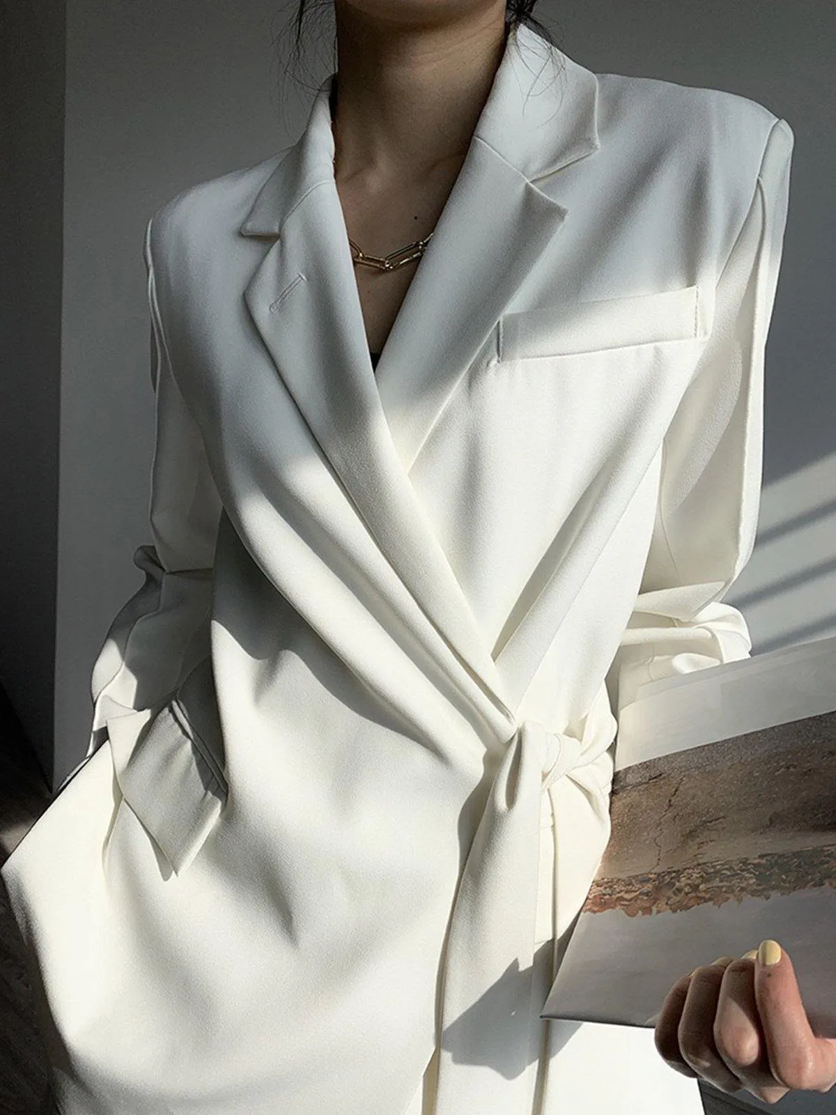 Notch Lapel Wrap Blazer - White