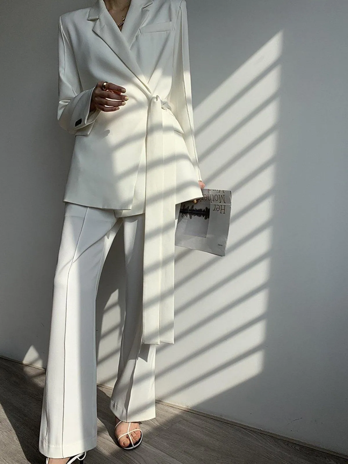 Notch Lapel Wrap Blazer - White