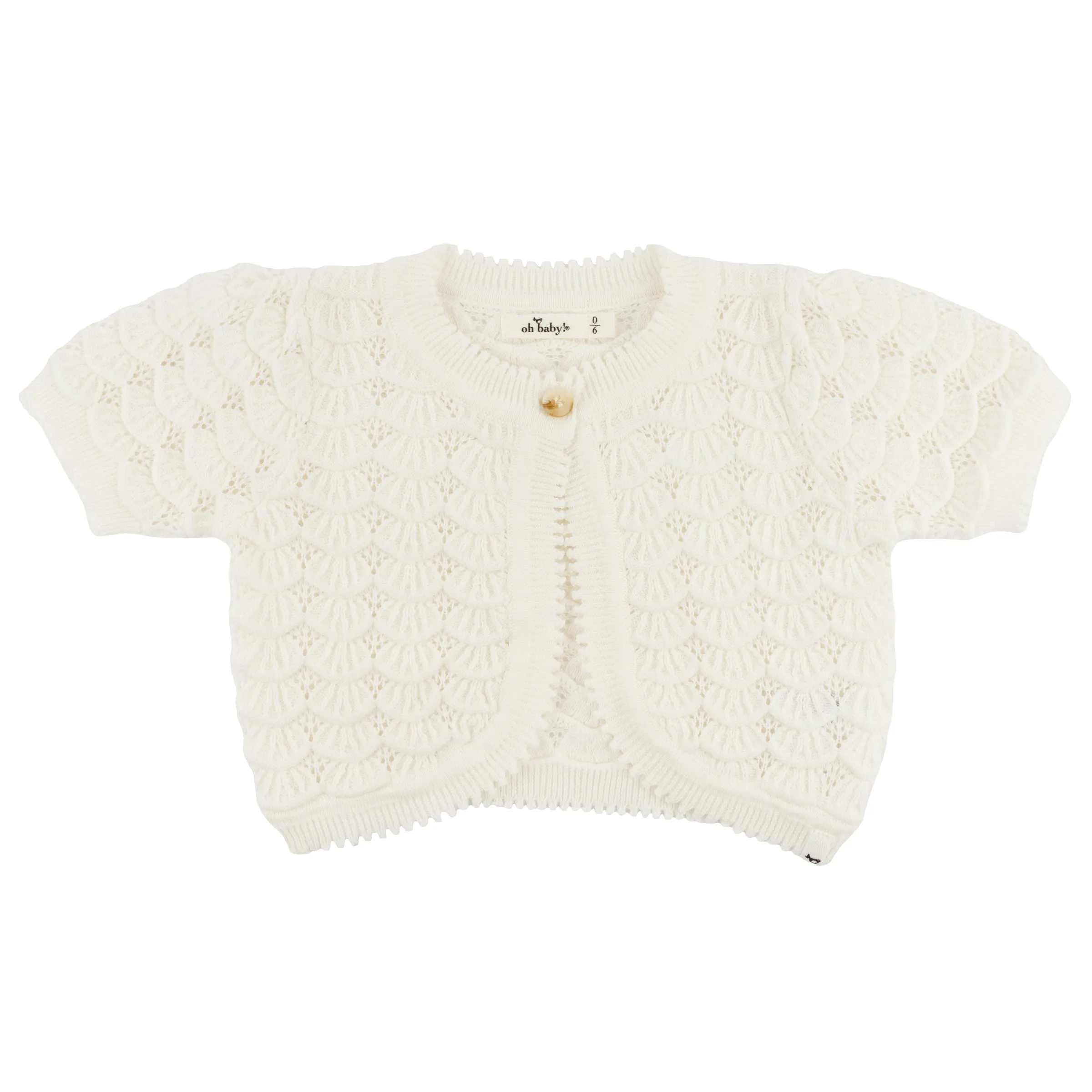 oh baby! Juliet Pointelle Short Sleeve Cardigan - Shell Stitch - Cream