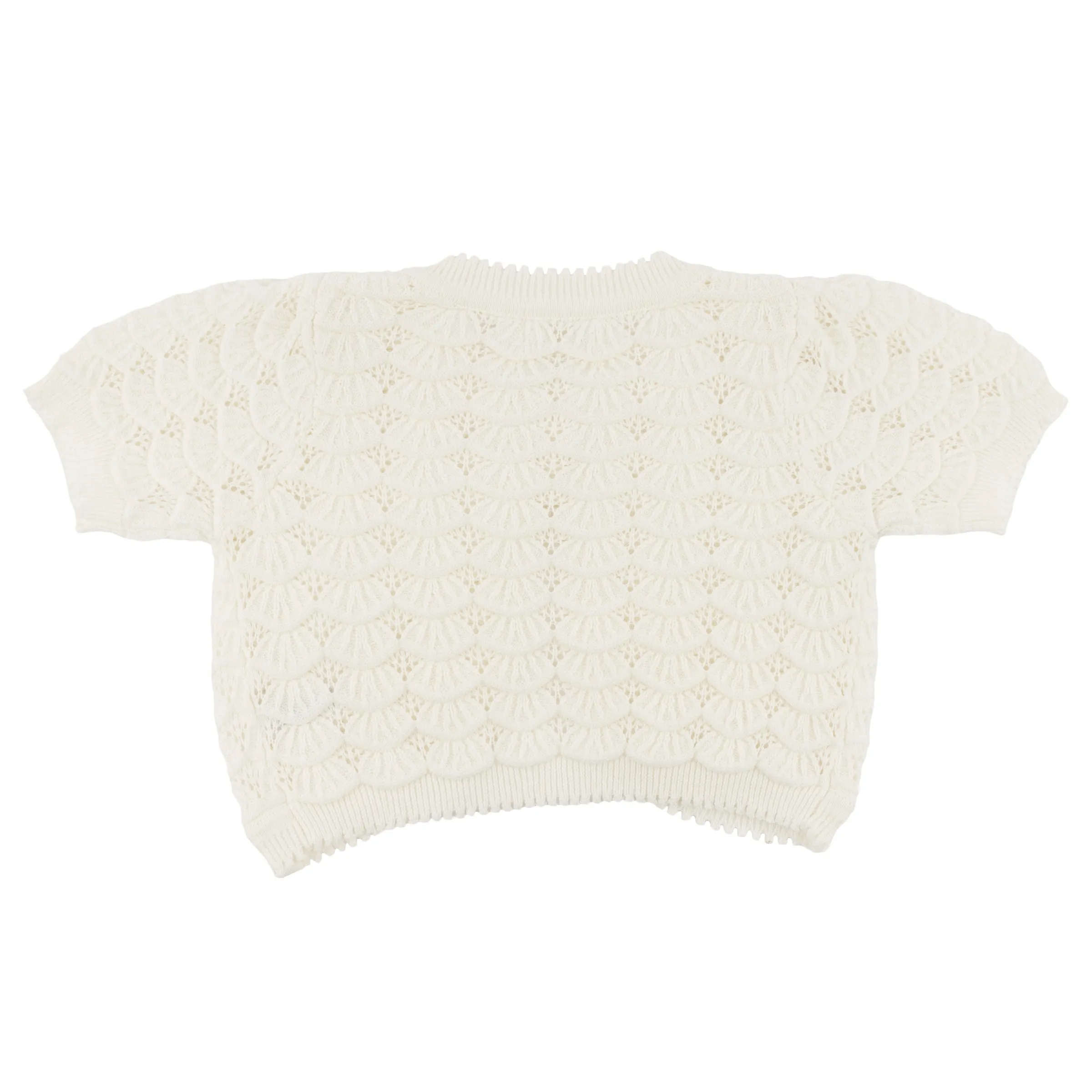 oh baby! Juliet Pointelle Short Sleeve Cardigan - Shell Stitch - Cream