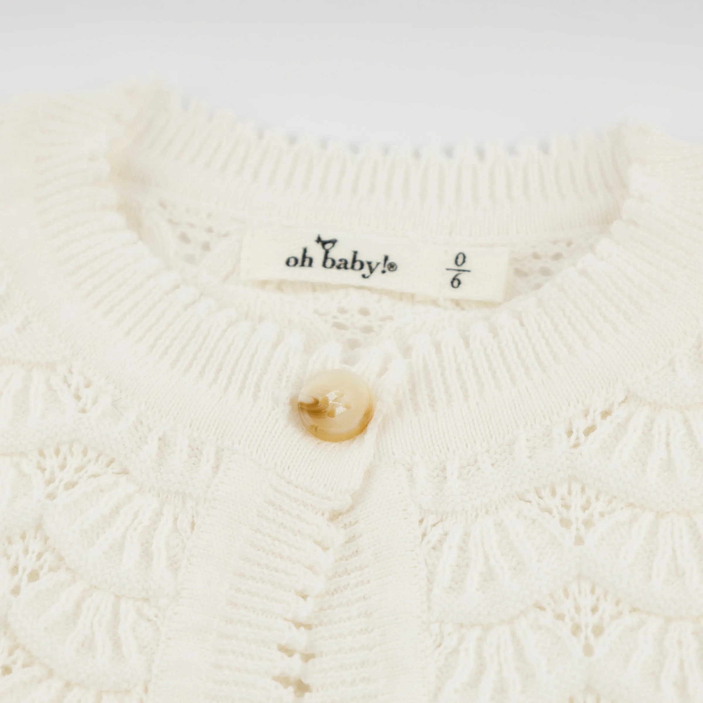 oh baby! Juliet Pointelle Short Sleeve Cardigan - Shell Stitch - Cream