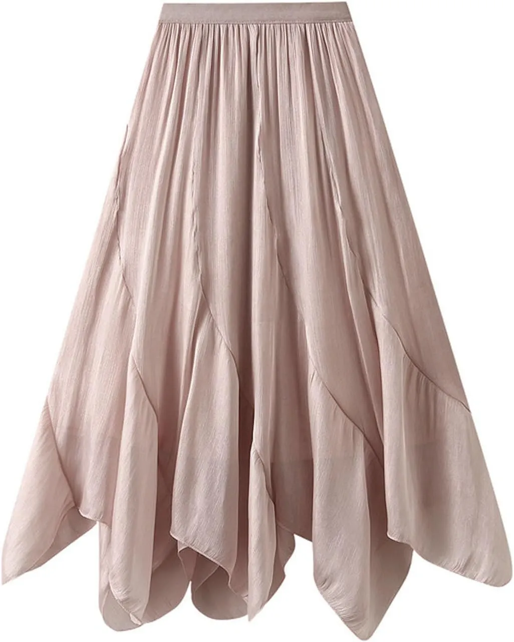 Oplxuo Women's High Waisted Skirts A-Line Swing Asymmetrical Hem Mini Skater Skirt Casual Loose Mid Long Skirt